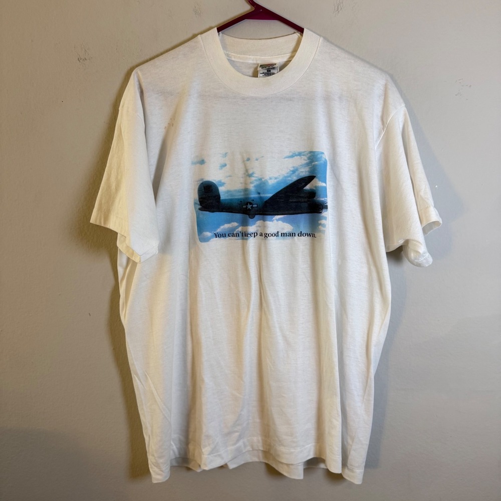 Vintage Fruit of the Loom BEST B-24 Bomber Graphic Tee ‎ XL 90s Single Stitch